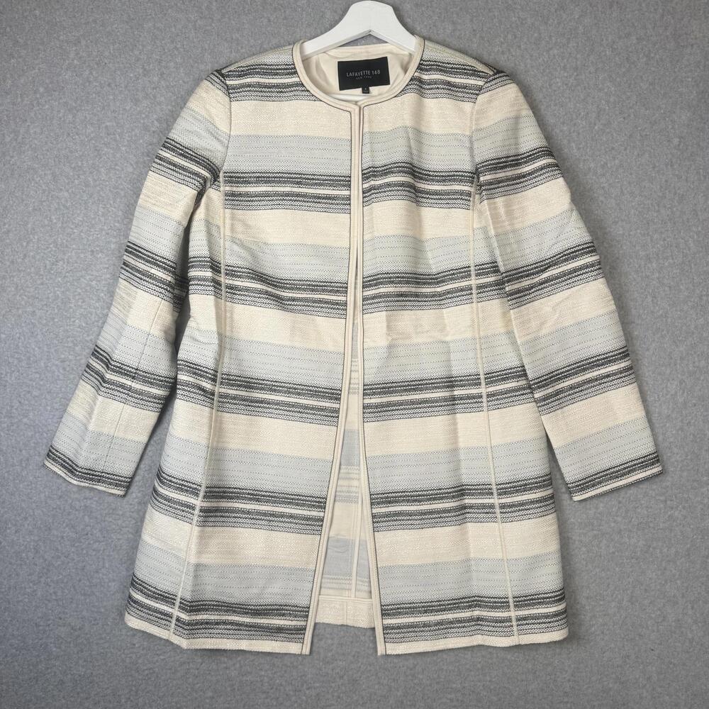 Lafayette 148 New York Pria Striped Open Front Jacket in Cream Multi Size 4